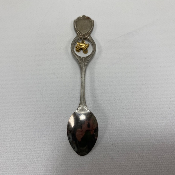 Set of Two Oklahoma State Souvenir Spoons Cowboy Hall of Fame Wagon Tulsa Pewter - Picture 6 of 12